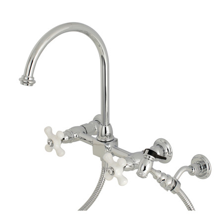 RESTORATION KS1291PXBS 8" Centerset Wall Mount Kitchen Faucet with Brass Sprayer KS1291PXBS